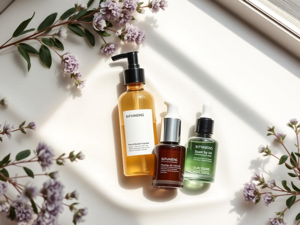 Editorial flatlay of morning K-beauty essentials on linen